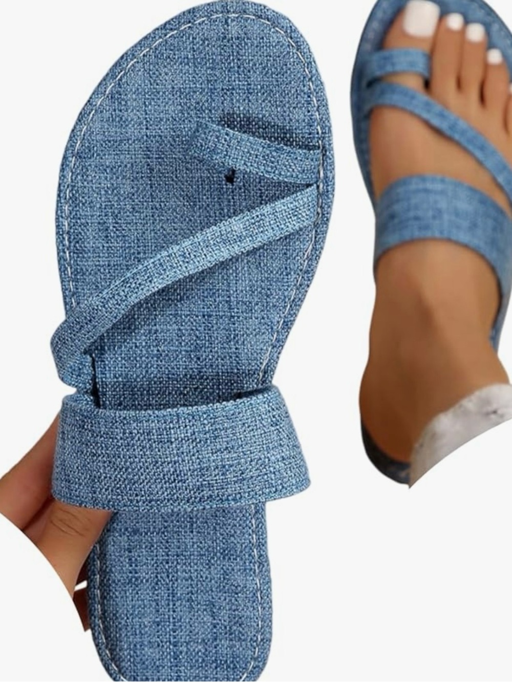 SHEKAKO Blue Denim Look Flat Slide Sandals Women’s Size EU 37